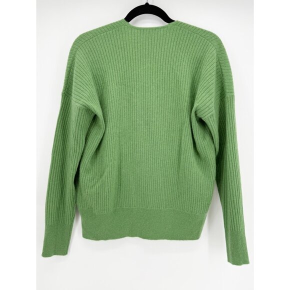 Neiman Marcus Women's Green Ribbed Faux Wrap Cashmere Sweater Size L - Picture 4 of 8